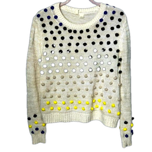 Moth by Anthropology Crew neck Sweater with pompoms on the front.